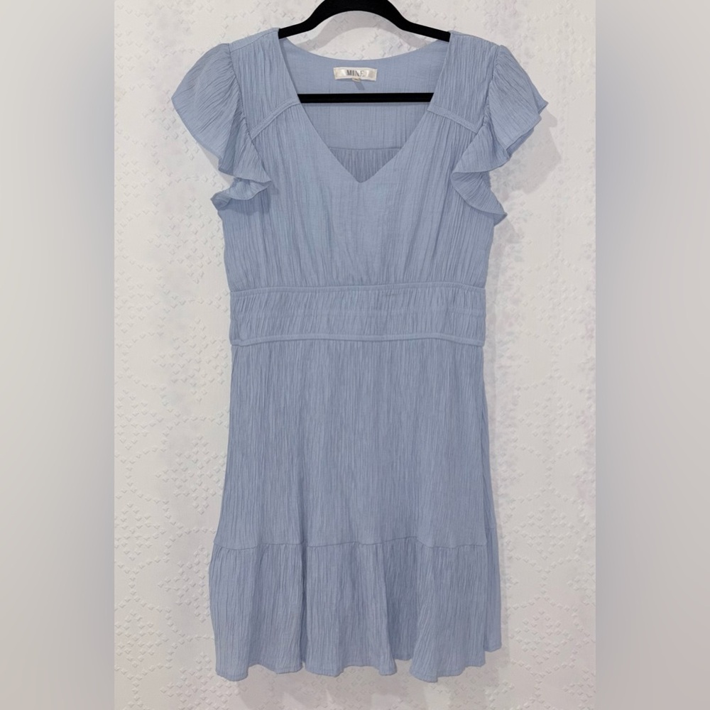 MINE Blue Ruffle Sleeve Dress Size Large Cottagecore Feminine Spring Flowy